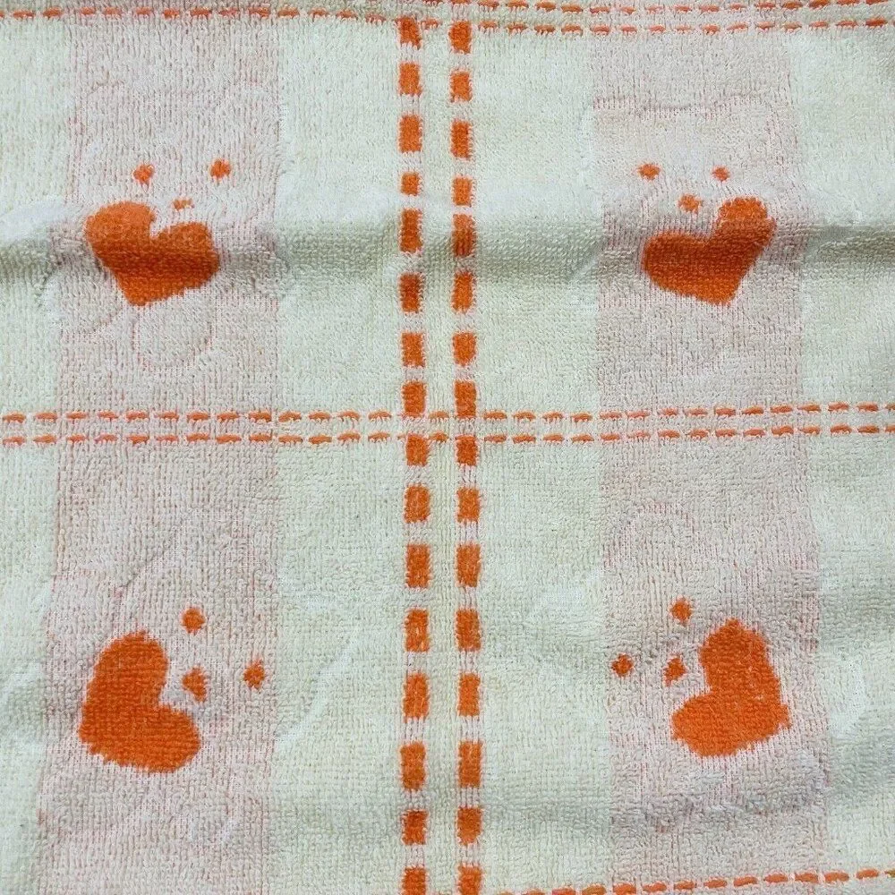 Vintage Jinlan Orange Teddy Bear Cotton Hand Towel 27 x 13 Hearts Flowers Kawaii
